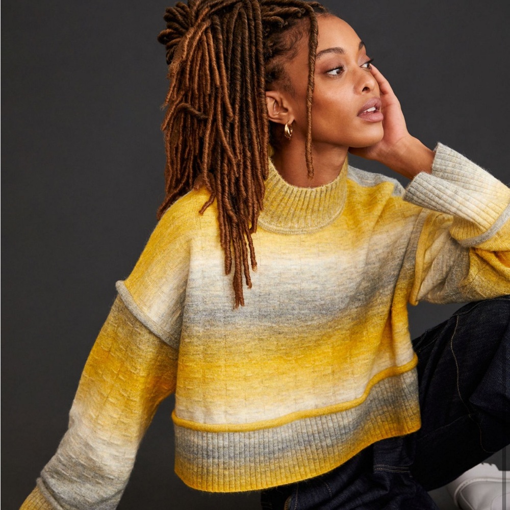 Anthropologie Tie Dye Turtleneck Sweater Yellow Motif